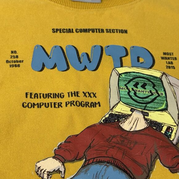 Most Wanted Lab‎ Mens Oversize Computer Graphic Tee T-Shirt Yellow Size XL - Picture 3 of 7